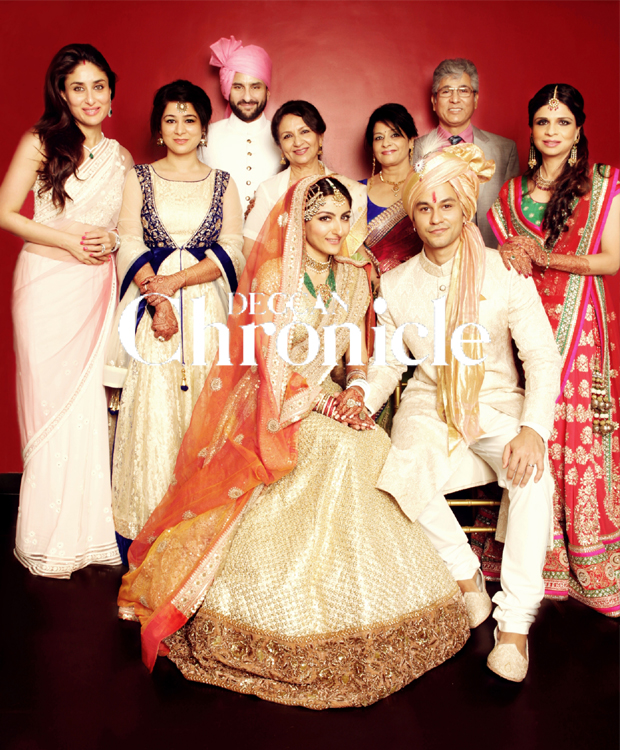 Picture perfect: The Khan and Khemu families pose for the wedding picture Picture perfect: The Khan and Khemu families pose for the wedding picture